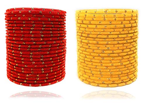 Velvet Fabric & Glass Bangle Set (Pack of 48)